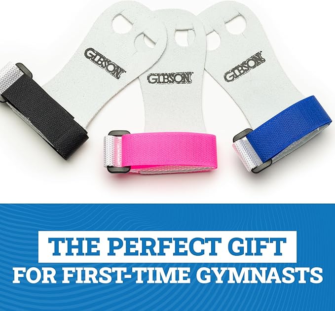 Gibson Rainbow Gymnastics Grips for Beginner, Unisex Durable Leather Grip with Hook & Loop Closure for Secure Grip & Wrist Support, Athletic Grips & Hand Protection for Young Gymnasts Made in USA