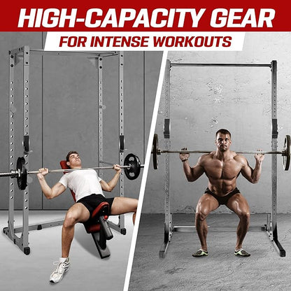 Yes4All Attachments Capacity 1000 LBS for 2x2" Tube, 1" Hole Power Cage including J-Hook, Spotter Arm, Dip Bar for Squat Rack