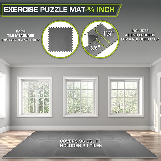 ProsourceFit Extra Thick Puzzle Exercise Mat ¾” and 1", EVA Foam Interlocking Tiles for Protective, Cushioned Workout Flooring for Home and Gym Equipment