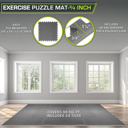 ProsourceFit Extra Thick Puzzle Exercise Mat ¾” and 1", EVA Foam Interlocking Tiles for Protective, Cushioned Workout Flooring for Home and Gym Equipment