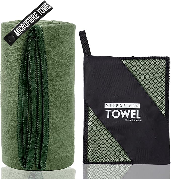 Microfiber Travel Towel, Soft Lightweight Quick Dry Towel, Super Absorbent Compact Travel & Sports & Beach Towels for Camping, Backpack, Gym, Swimming, Yoga, Hiking (S:16"×32" -ArmyGreen)