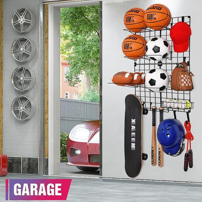 GADFISH Garage Sports Equipment Organizer, Wall Mount Ball Storage Rack for Sports Gear and Toys, DIY Assembly Possible Garage Ball Holder garage organization Accessories