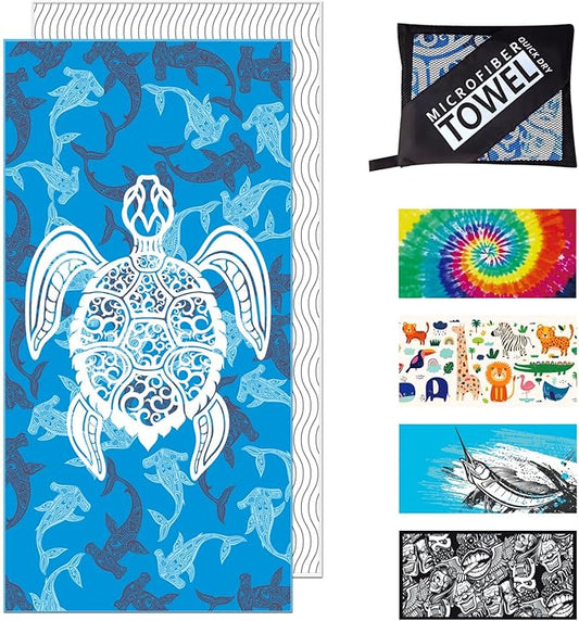 Beach Towel - Microfiber Beach Towels(63" x 32" - 1Pcs)- Quick Dry Sand Proof Absorbent Compact Beach Blanket - Lightweight Towel for Beach Swimming Surfing Sports Yoga Gym(Turtle)