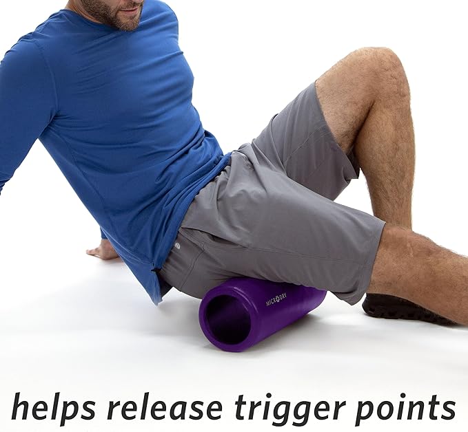 MICRODRY Deluxe Fitness Foam Back Roller for Muscle Relief, Roller for Yoga, Stretching, Deep Tissue Firm Massage & Trigger Point Release, Exercise Workout at Home or Gym, 13x5.3", Purple