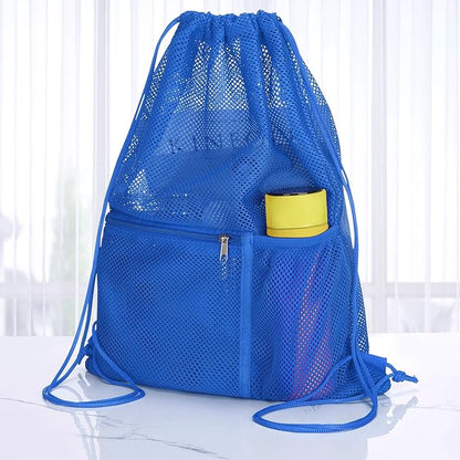 NATURAL STYLE 2 PACK Mesh Drawstring Backpack Bag, Multifunction Mesh Bag for Swimming, Athletic Gym, Clothes, Beach, Swim (Blue)