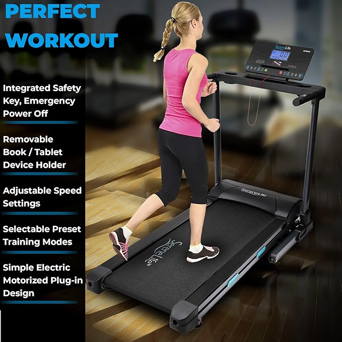 SereneLife Electric Folding Treadmill - Foldable Home Fitness Equipment for Walking & Running, 2.5 HP Indoor Home Cardio Machine with Downloadable App, Safety Key, 15 Incline Levels, 36 Training Modes