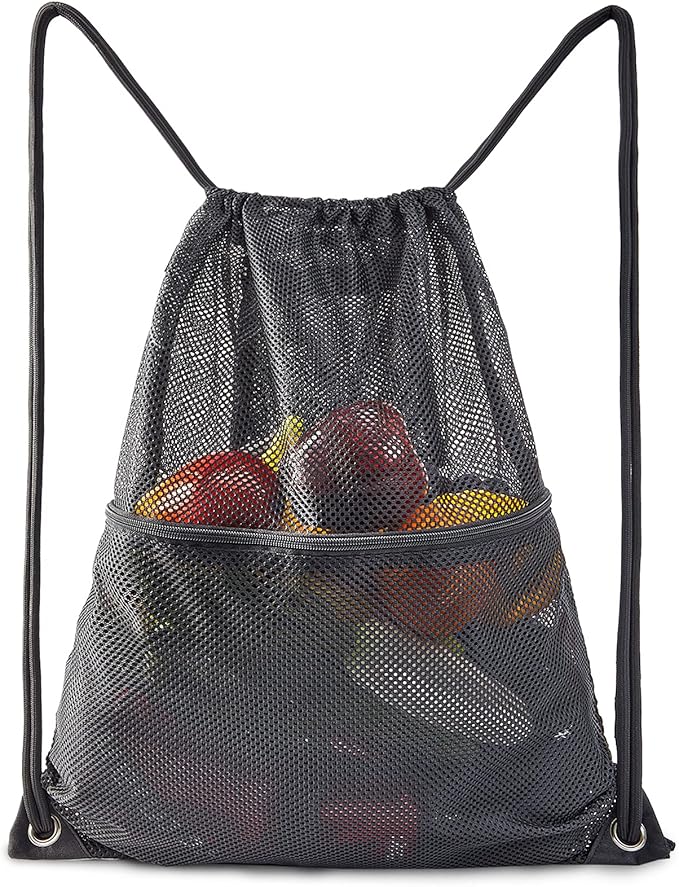 COVAX Heavy Duty Mesh Drawstring Bag, Sport Equipment Storage Bag for Beach, Swimming