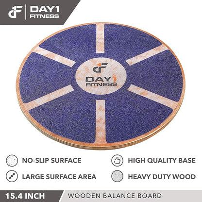 Day 1 Fitness Balance Board, 15.4” 360° Rotation, for Balance, Coordination, Posture - Large, Wooden Wobble Boards with 18° Tilting Angle for Workouts - Premium Core Trainer Equipment