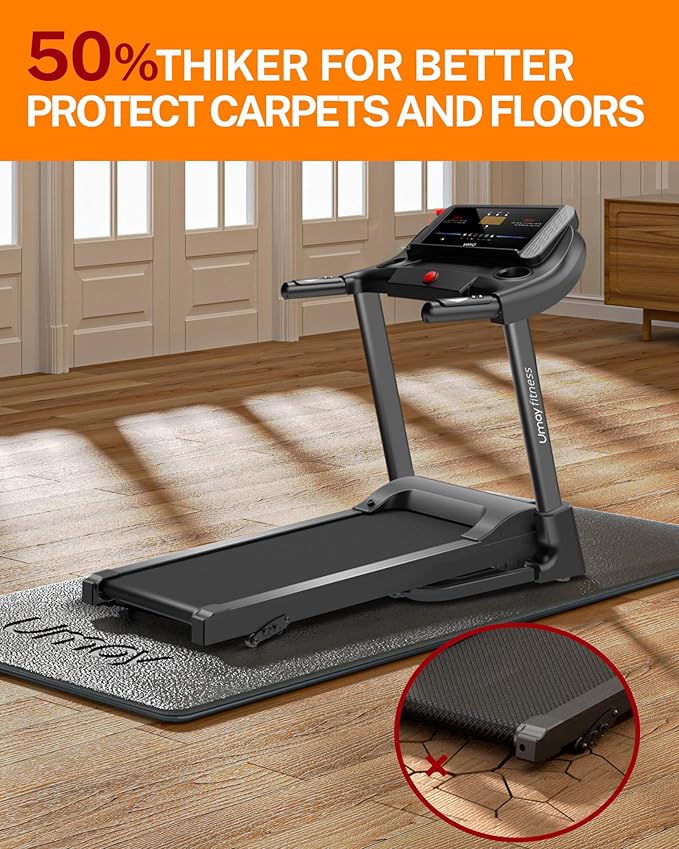 UMAY Fitness Workout Mat for Pelton Bike Treadmill Walking Pad Elliptical, 5mm Thick, Under Exercise Mat for Hardwood Carpet Floors Protector, Gym Equipment Flooring Mat Sound Absorbing for Home Gym