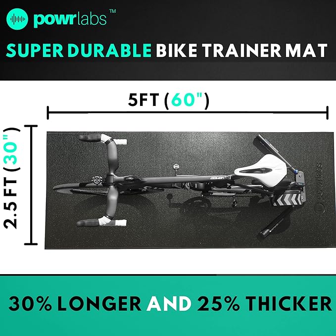 Powr Labs Sweat Proof Exercise Bike Mat, Stationary Bike Mat, Indoor Bike Mat, Exercise Bike Mats, Bike Mat Indoor Cycling, Exercise Bike Mat for Carpet Works with Peloton Bike Mat Wahoo Kickr