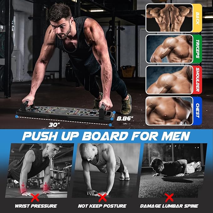 Push Up Board, Foldable Workout Board for Upper Body Push Up Strength Training, Portable Home Gym Resistance Band Board with 16 Gym Accessories for Full Body Workout