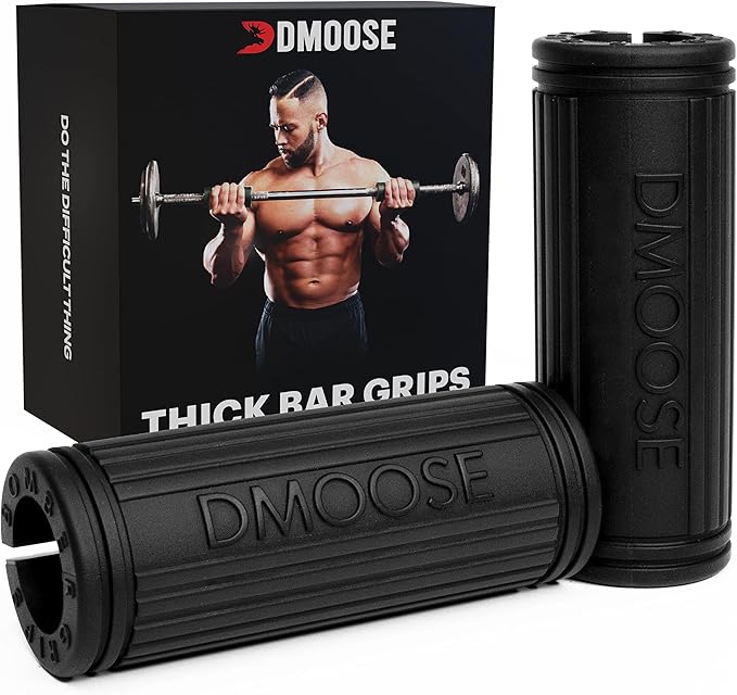 DMoose Fitness Thick Bar Dumbbell Grips, Non Slip High Density Silicone Rubber Barbell Grips - Bar Grips for Weightlifting, Muscle Building, Cable Attachments