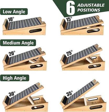 Slant Board Professional Calf Stretcher 6 Adjustable Angles Wooden Calf Stretching Heavy Duty,Detachable Baffle & Portable Handle, Incline Board for Squats Ankle Heel Feet Leg