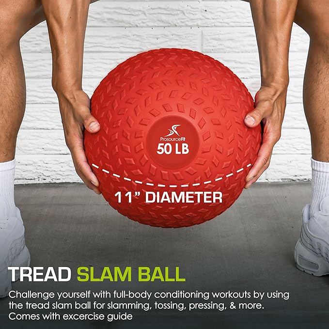 ProsourceFit Slam Medicine Balls 5, 10, 15, 20, 25, 30, 50lbs Smooth and Tread Textured Grip Dead Weight Balls for Strength and Conditioning Exercises, Cardio and Core Workouts