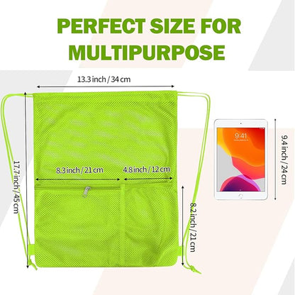 NATURAL STYLE 2 PACK Mesh Drawstring Backpack Bag, Multifunction Mesh Bag for Swimming, Athletic Gym, Clothes, Beach, Swim (Green)