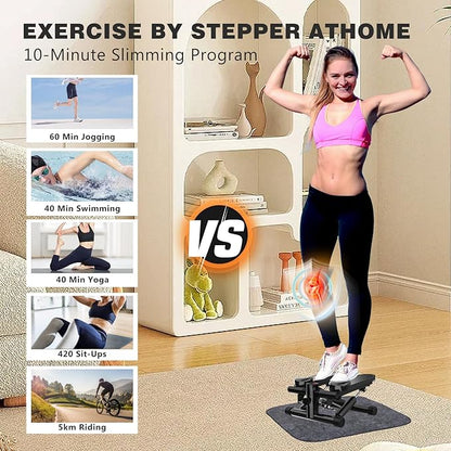 Mini Stair Steppers for Exercise at Home: Full Body Workout Equipment with Resistance Bands - Twist Cardio Stepping Machine with 330lbs Weight Capacity - Women Fitness Step Climber with LCD Monitor