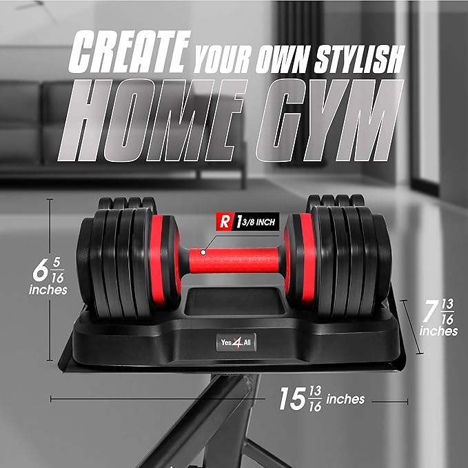 Yes4All 25/55LB Single/Pair Adjustable Dumbbells Weights, 5 in 1 Free Weights Dumbbell with One Second Dial Handle for Different Workout Levels