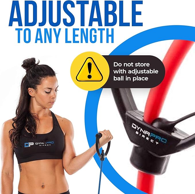 DYNAPRO Exercise Resistance Bands, Adjustable Length, Comfort Handles, Professional Quality, Anti-Snap. Great for Workouts, Physical Therapy, Yoga