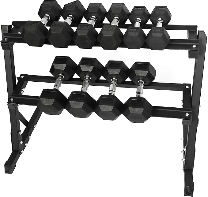 Signature Fitness Premium Rubber Coated Hex Dumbbell Weight Set, Multiple Packages