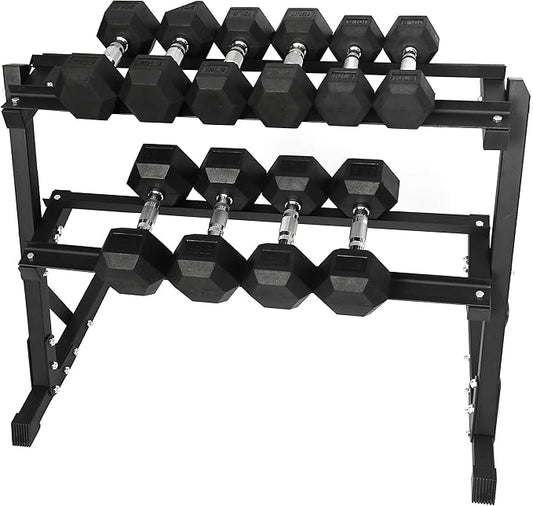 Signature Fitness Premium Rubber Coated Hex Dumbbell Weight Set