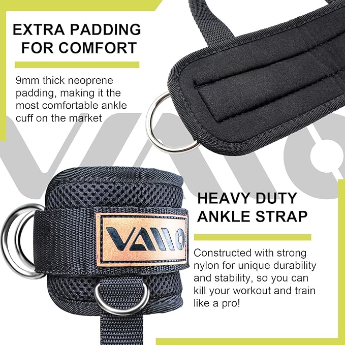 Ankle Straps for Cable Machines,Adjustable Comfort fit Neoprene, Reinforce Double D-Ring - Premium Ankle Cuffs to Improve Abdominal Muscles, Lift The Butts, Tone The Legs for Men & Women