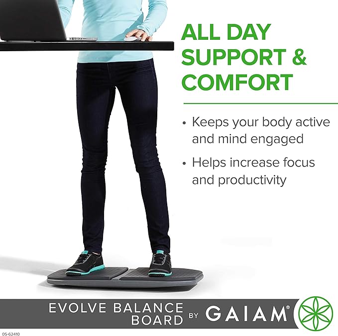 Gaiam Evolve Balance Board Standing Desk, Anti Fatigue Wobble Board for Home Office, Physical Therapy, Exercise Equipment, Stability Rocker for Constant Movement, Increase Focus, Floor Mat Alternative