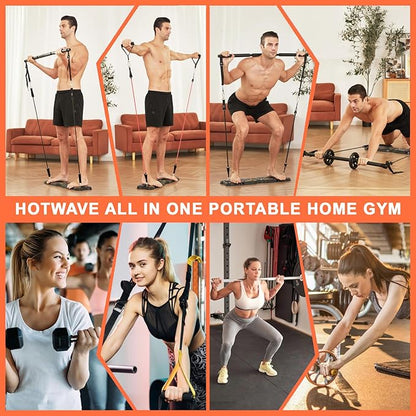 HOTWAVE Portable Workout Equipment with 20 Gym Accessories.Push Up Board &Plank,Resistance Band with Ab Roller Wheel,Exercise at Home For Men and Women