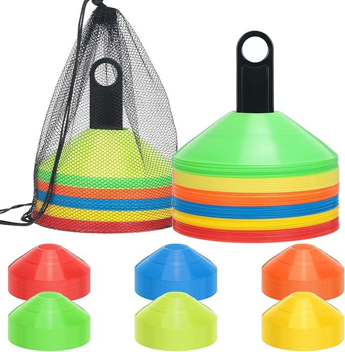 120 Pack Disc Cones Sports Soccer Cones Drills Agility Training Cones Multicolor Round Cones Practice Set Sports Equipment for Football, Basketball, Kids Games with 2 Carry Net Bags and 2 Holders