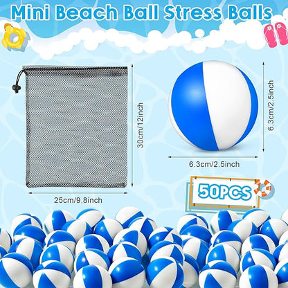 Hungdao 50 Pcs Beach Stress Balls 2.5 Inch Mini Beach Ball Stress Ball Relief Stress Ball Swimming Pool Game Toy Foam Sports Ball with Storage Bag for School Carnival Reward Birthday Party