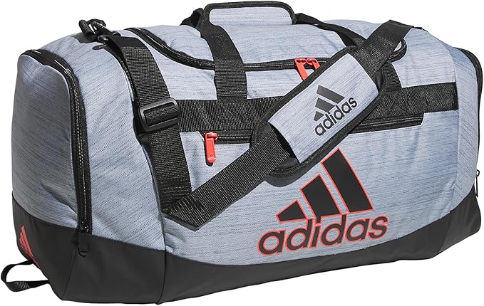 adidas Unisex Adult Defender 4 Medium Duffel Bag, Two Tone Grey Two/Black/Bright Red, One Size