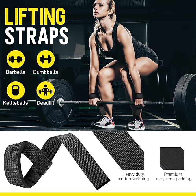 WALITO 8Pcs Barbell Pad Set for Hip Thrust - Squat Pad for Barbell Lunges, Bench Press, with 2 Gym Ankle Straps, 3 Resistance Bands for Working Out, 2 Lifting Strap, Carry Bag