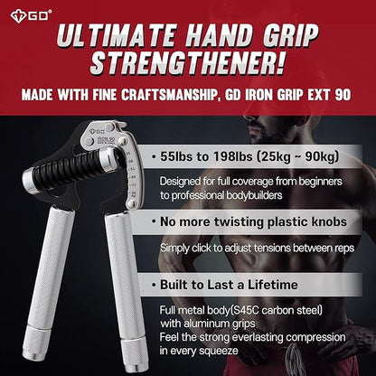 GD Iron Grip Hand Grip Strengthener (Adjustable Hand Grips for Strength Training) Wrist and Forearm Strength Trainer