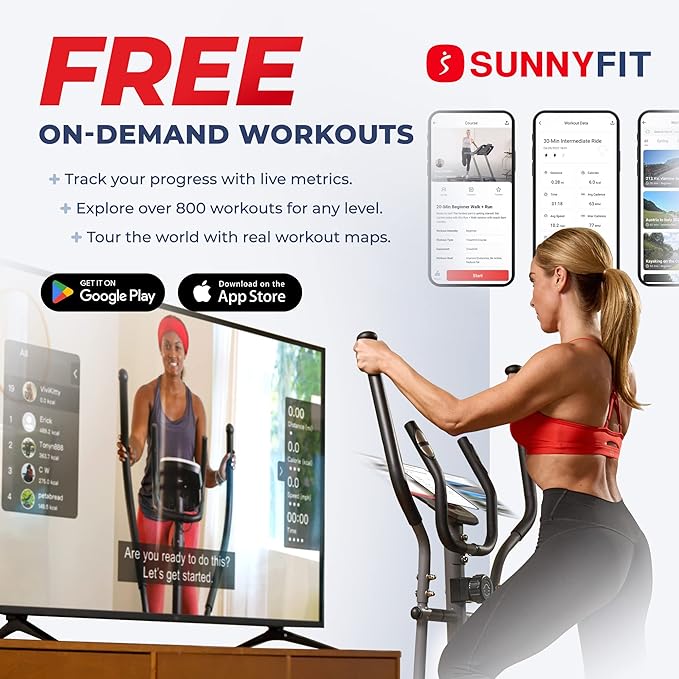 Sunny Health & Fitness Smart 2-in-1 Upright Elliptical Full-Body Exerciser, Arm/Leg Cardio Workout Machine for Home, Exclusive SunnyFit App Enhanced Bluetooth Connectivity, Optional Adjustable Seating