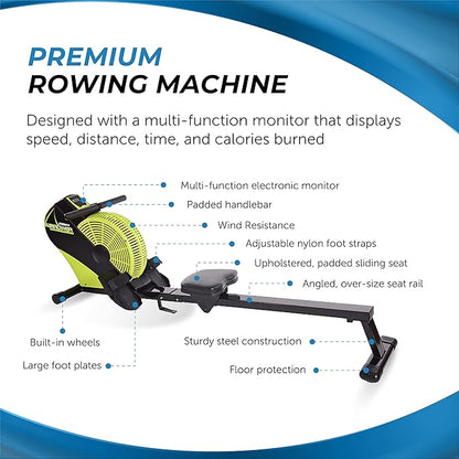 Stamina ATS Air Rower Machine with Smart Workout App - Foldable Rowing Machine with Dynamic Air Resistance for Home Gym Fitness - Up to 250 lbs Weight Capacity