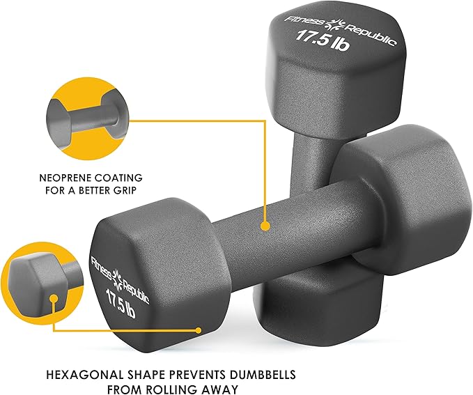 Neoprene Dumbbell Set of 2, Non-Slip, Hex Shape, Free Weights Set for Muscle Toning, Strength Building, Weight Loss - Portable Weights for Home Gym Hand Weight