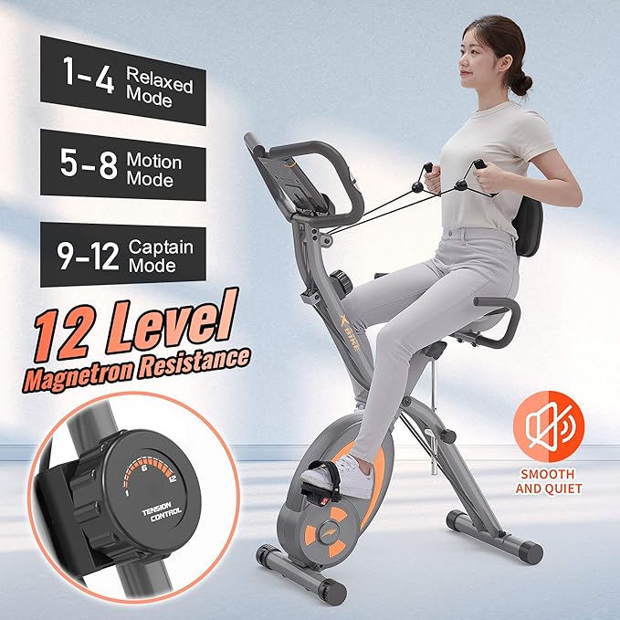 leikefitness Folding Stationary Bike Recumbent Exercise Bike w/Arm Resistance Bands-Pulse Sensor-LCD Monitor and Easy to Assemble Indoor Cycling Bike 2280