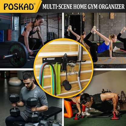 Poskad Multi-Purpose Gym Storage Rack,8 OR 12 Hook Heavy-Duty Steel Gym Organizer Wall Mount Hanger for Home and Pro, Gym Accessory Storage Resistance Bands,Jump Ropes,Lifting Belt,Barbells.