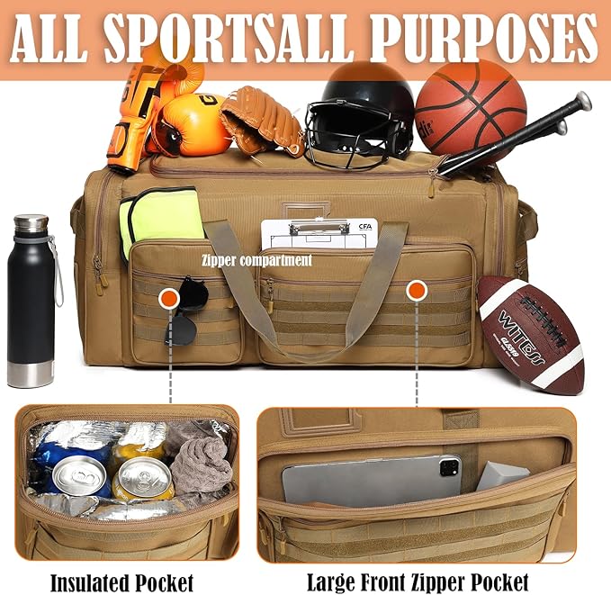 Extra Large Duffle Bag for Men, Heavy Duty Duffle Bag for Travel, Large Sports Gym Equipment Bag for Hockey Football Soccer Baseball Basketball & Team training, 130L, Brown