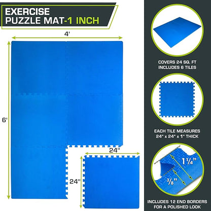 ProsourceFit Extra Thick Puzzle Exercise Mat ¾” and 1", EVA Foam Interlocking Tiles for Protective, Cushioned Workout Flooring for Home and Gym Equipment