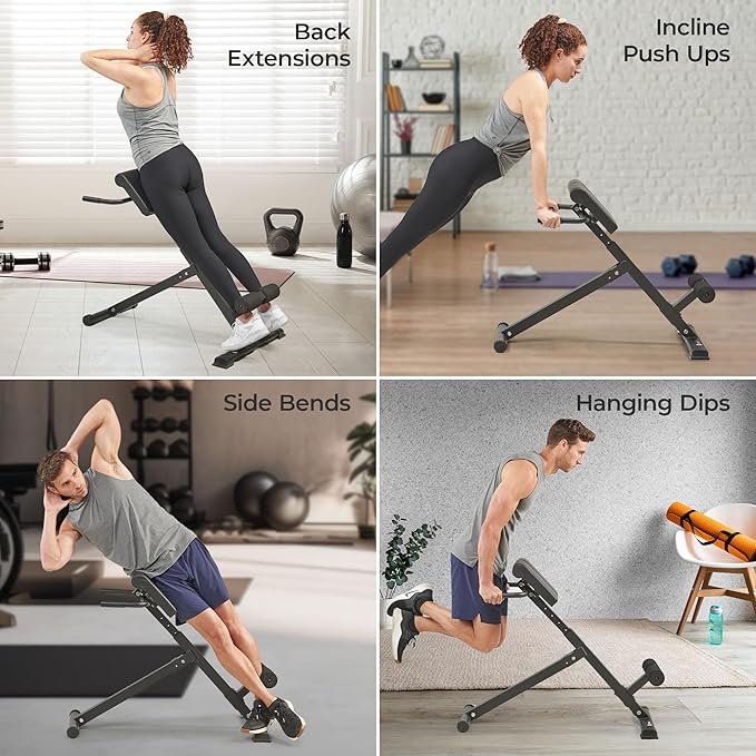 Lifepro Roman Chair Hyperextension Bench, Back Extension Bench Machine for Glute, Hamstring and Lower Back, Multipurpose Adjustable Exercise Equipment, Foldable for Home Gym Fitness