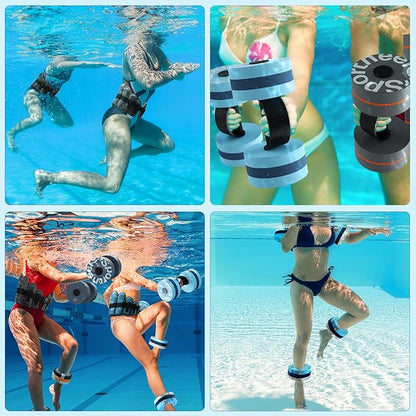 Sportneer Water Aerobics Pool Exercise Equipment New 6-Piece Water Fitness Set Includes High Density Water Weight Swim Belt Water Ankle Weights for Aqua Therapy Pool Fitness Water Exercise