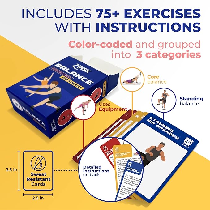 Balance Exercise Cards for Athletes – Workout Cards for Core and Standing Balance – Balance Trainer Fitness Deck for Full-body Balance Exercises for Gym & Home Workout - Fitness Exercise Cards