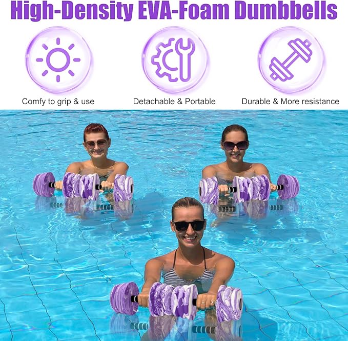 Aquatic Exercise Dumbbells, Water Dumbbells, 2PCS Foam Barbells for Men Women Water Workouts,Purple