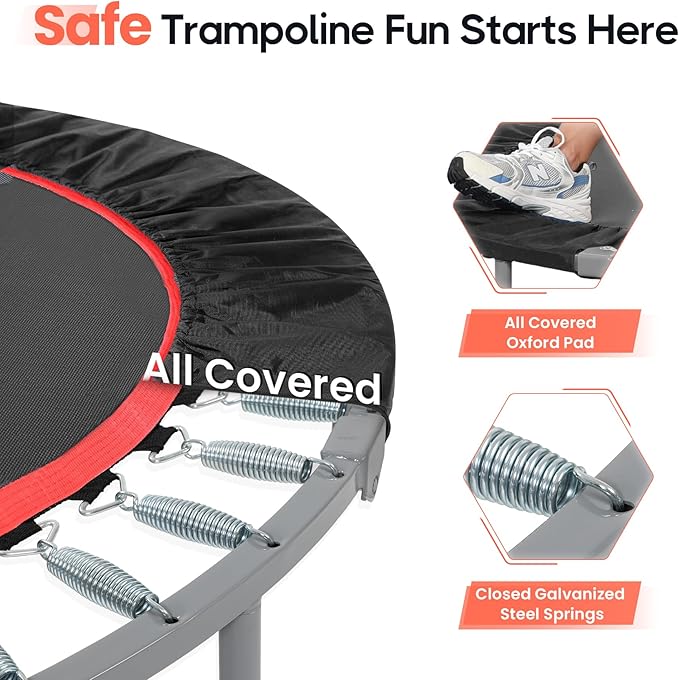 BCAN 40/48" Foldable Mini Trampoline Max Load 330lbs/440lbs, Fitness Rebounder with Adjustable Foam Handle, Exercise Trampoline for Adults Indoor/Garden Workout