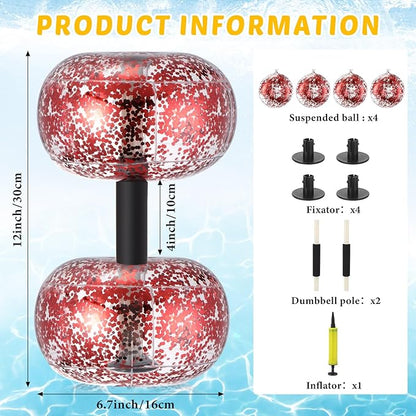 1 Pair Inflatable Aquatic Dumbbell Water Weight Pool Weights for Water Exercise Set Floating Barbell Equipment for Water Aerobics Weight Loss Swimming Pool Exercise Fitness Workout