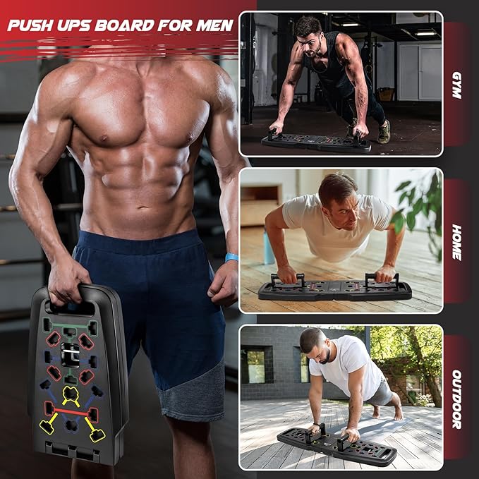 Push Up Board, Foldable Workout Board for Upper Body Push Up Strength Training, Portable Home Gym Resistance Band Board with 16 Gym Accessories for Full Body Workout