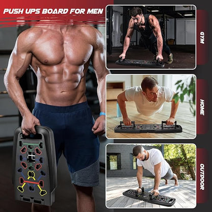 Push Up Board, Foldable Workout Board for Upper Body Push Up Strength Training, Portable Home Gym Resistance Band Board with 16 Gym Accessories for Full Body Workout