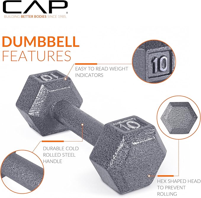 CAP Barbell Cast Iron Hex Dumbbell, Pair, 5 lb