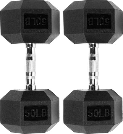 Signature Fitness Premium Rubber Encased Hex Dumbbell, Pairs