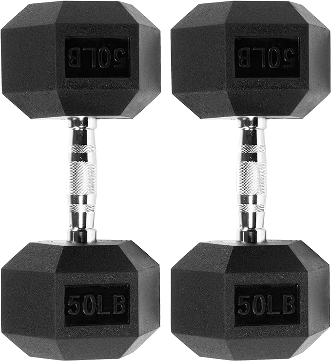 Signature Fitness Rubber Encased Hex Dumbbell, Multiple Sizes